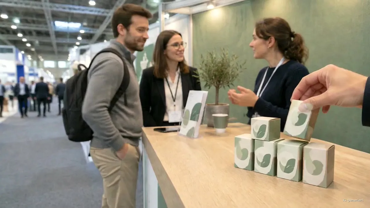 Messestand mit Tee in weißen Boxen im Design des Ausstellers