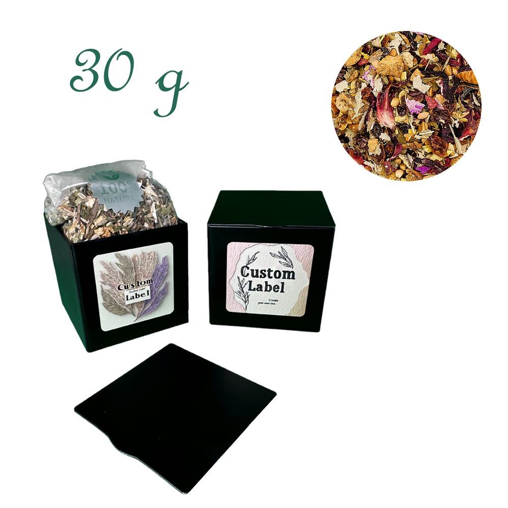 Quadratische Stülpdeckeldose, schwarz, Weißblech, Inhalt 30 g