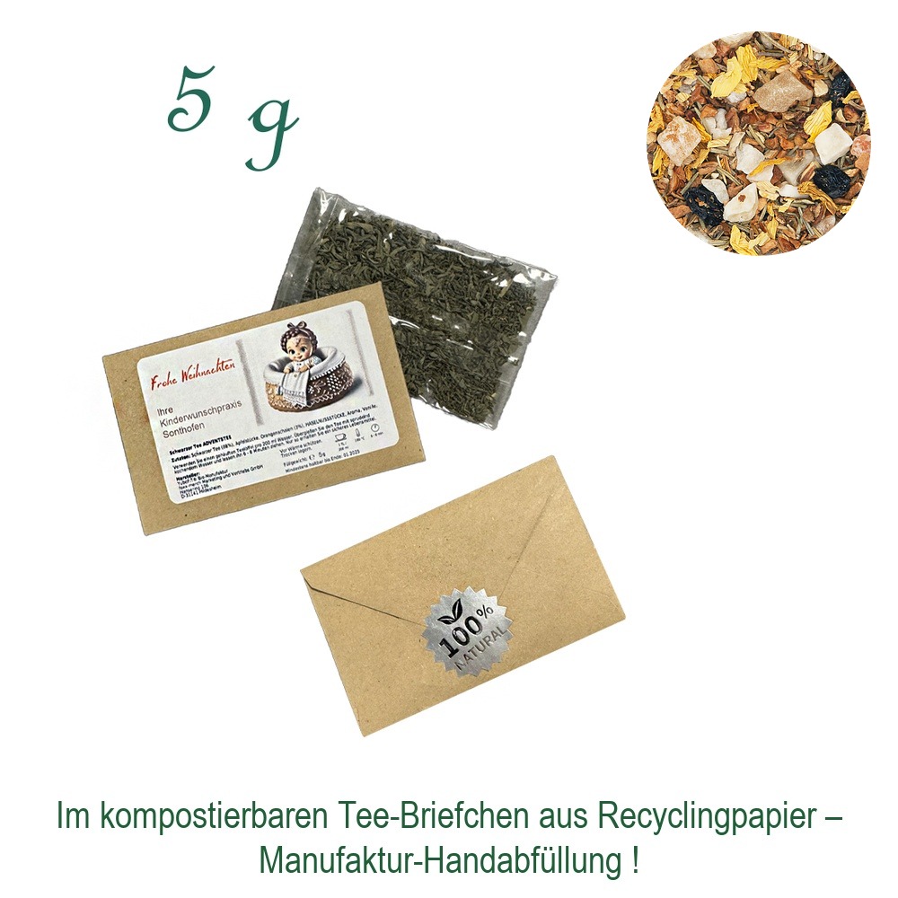 Tee-Briefchen, kompostierbar, Recyclingpapier mit Zellglas-Beutel, Inhalt 5 g