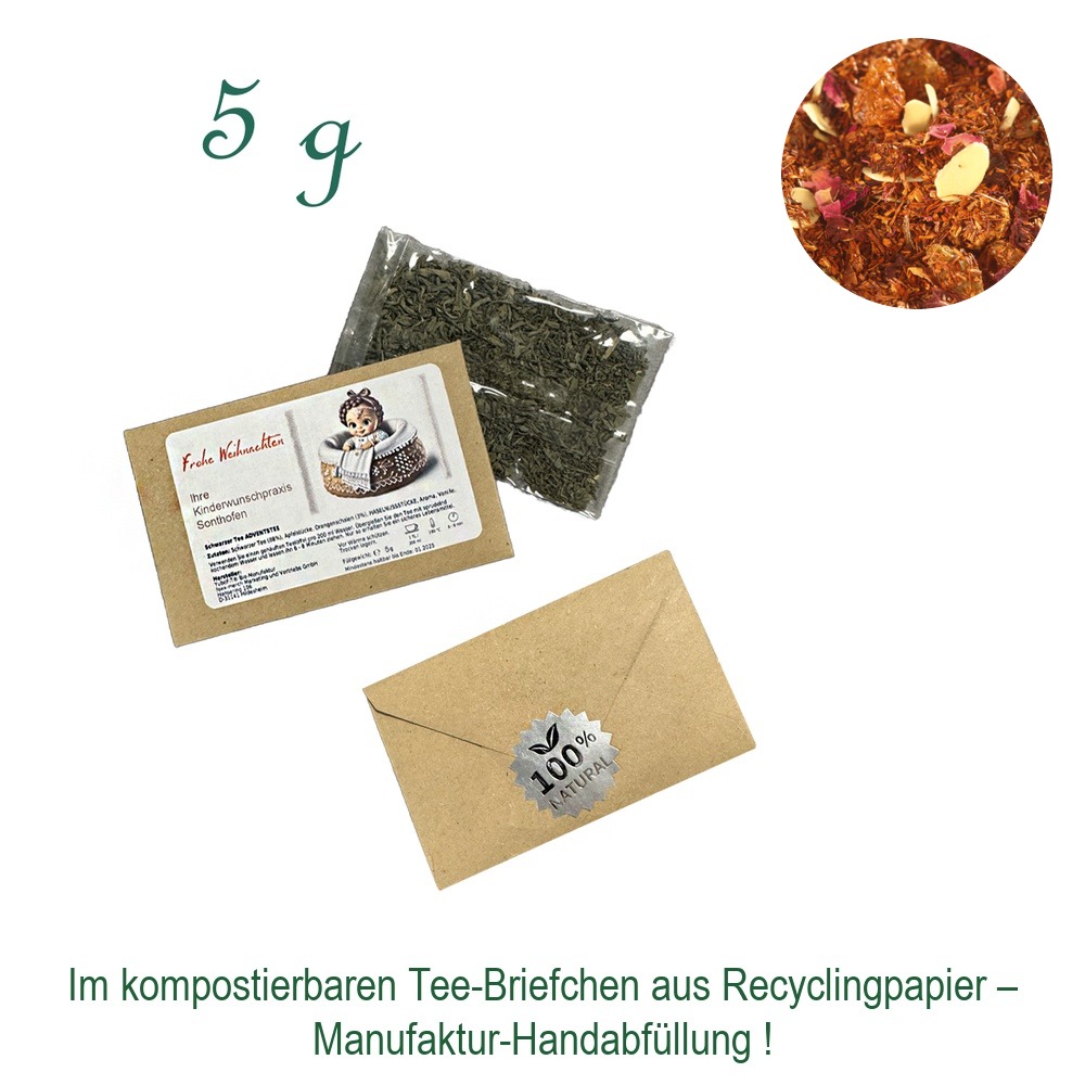 Tee-Briefchen, kompostierbar, Recyclingpapier mit Zellglas-Beutel, Inhalt 5 g