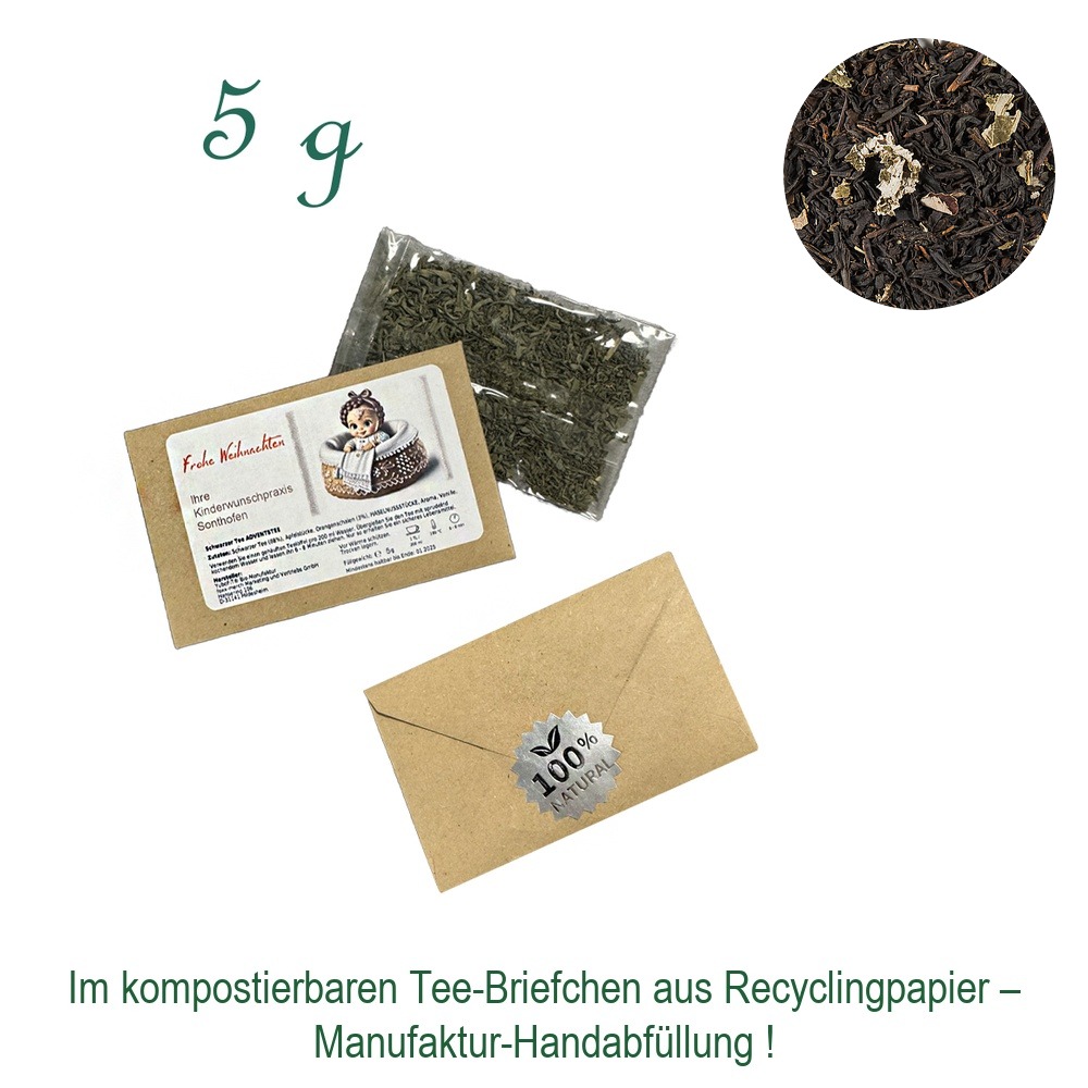 Tee-Briefchen, kompostierbar, Recyclingpapier mit Zellglas-Beutel, Inhalt 5 g