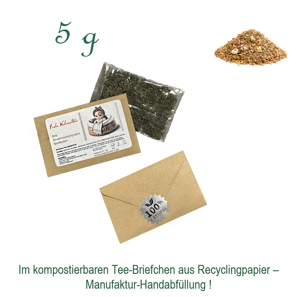 Tee-Briefchen, kompostierbar, Recyclingpapier mit Zellglas-Beutel, Inhalt 5 g