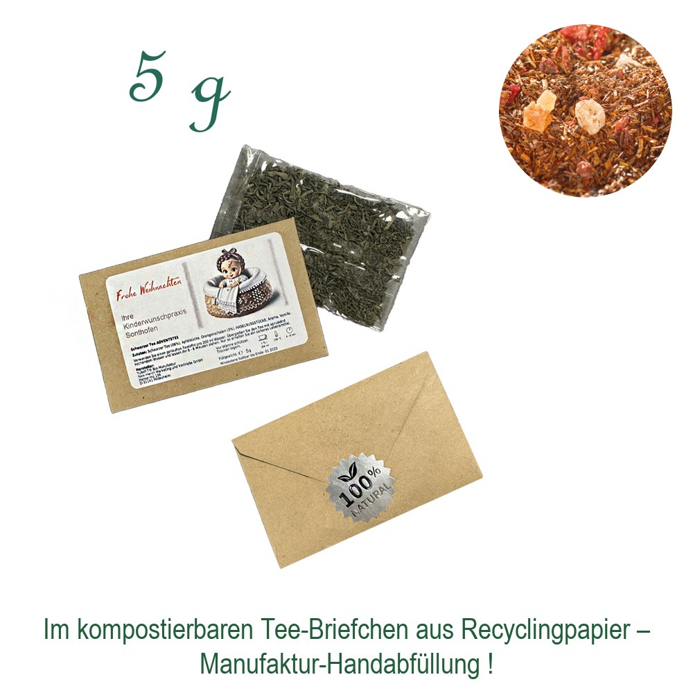 Tee-Briefchen, kompostierbar, Recyclingpapier mit Zellglas-Beutel, Inhalt 5 g