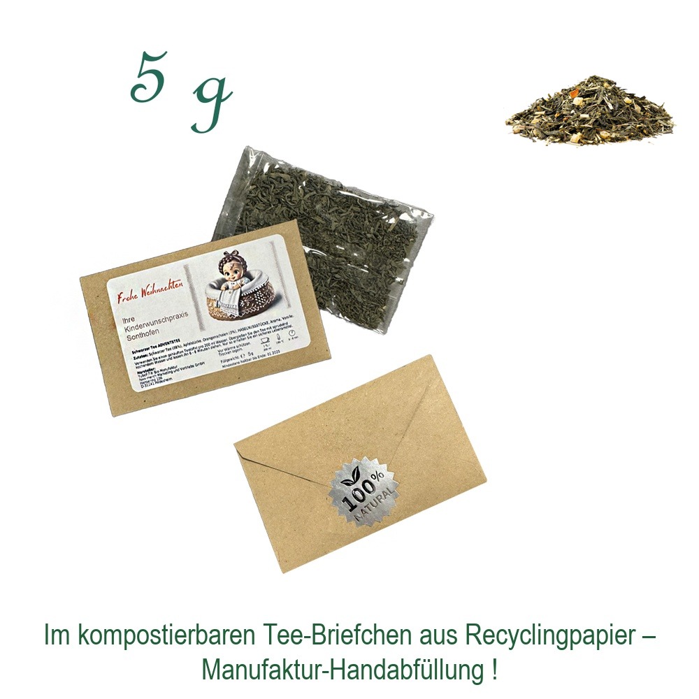 Tee-Briefchen, kompostierbar, Recyclingpapier mit Zellglas-Beutel, Inhalt 5 g