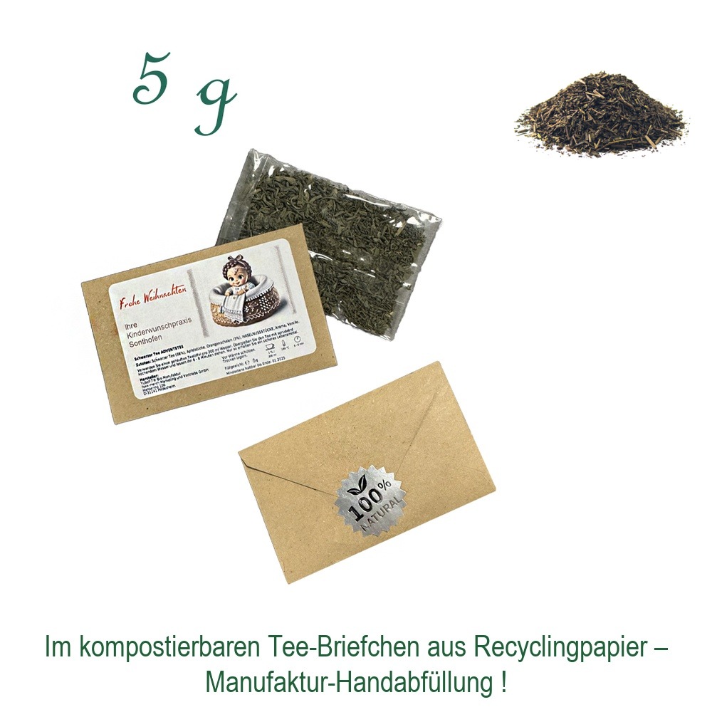 Tee-Briefchen, kompostierbar, Recyclingpapier mit Zellglas-Beutel, Inhalt 5 g