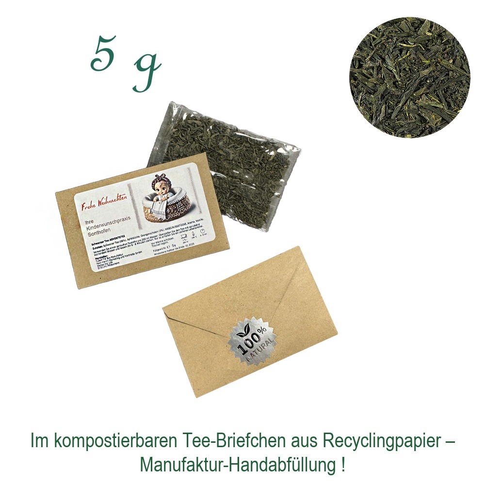 Tee-Briefchen, kompostierbar, Recyclingpapier mit Zellglas-Beutel, Inhalt 5 g