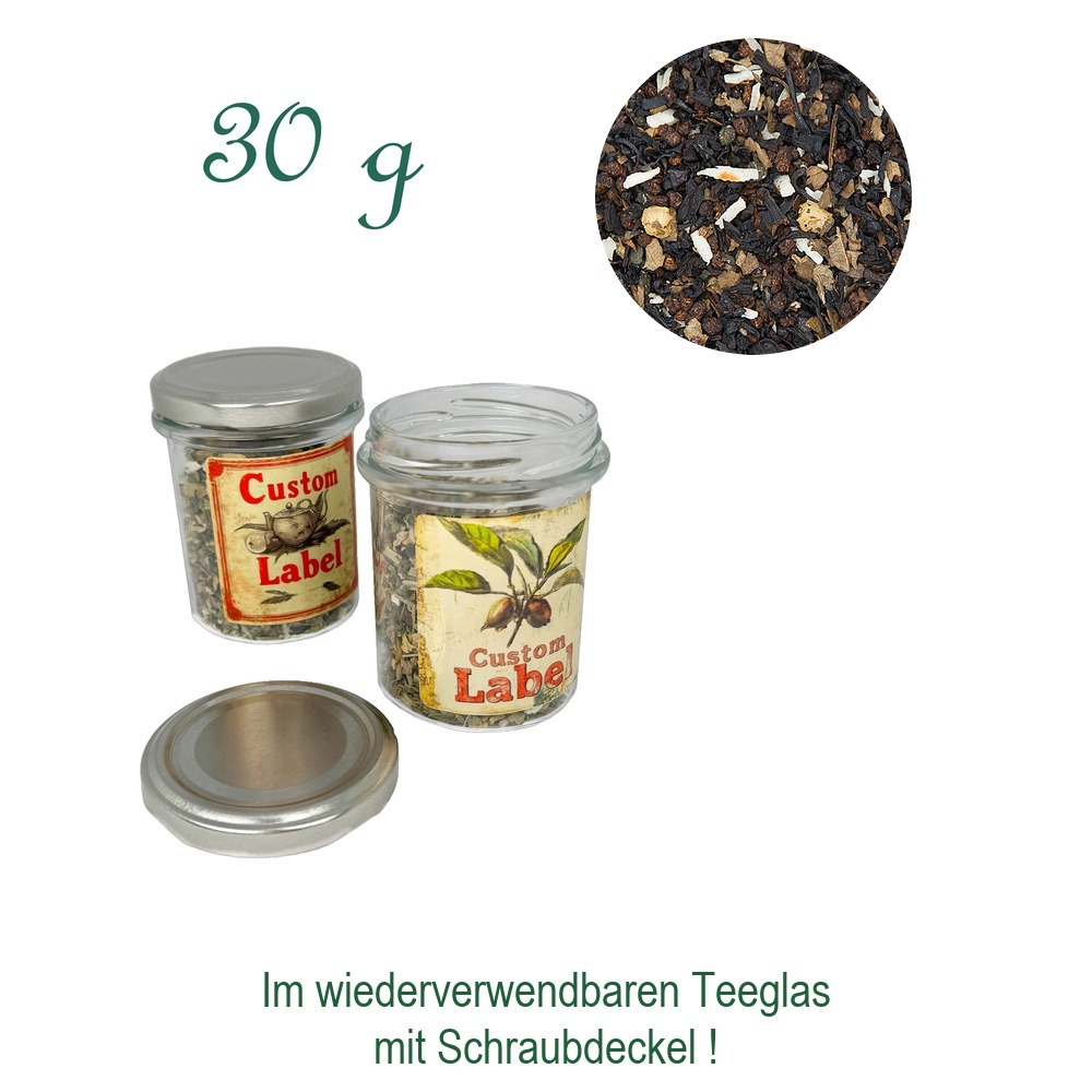 Teeglas mit Schraubdeckel, Glas/Weißblech, Inhalt 30 g