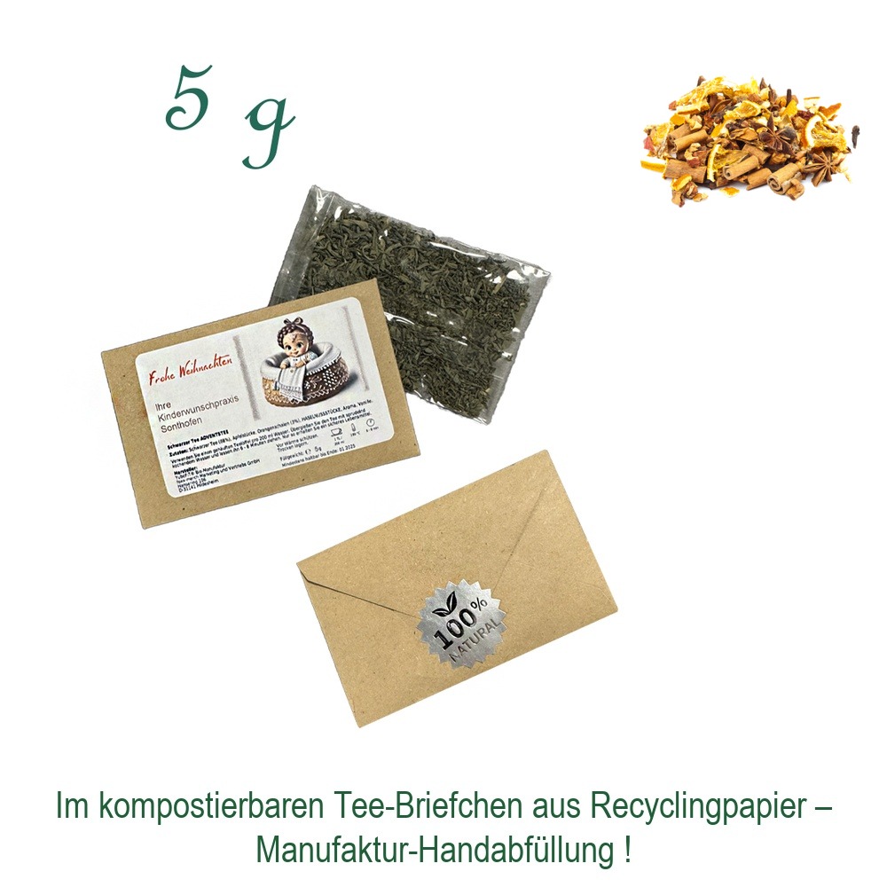 Tee-Briefchen, kompostierbar, Recyclingpapier mit Zellglas-Beutel, Inhalt 5 g