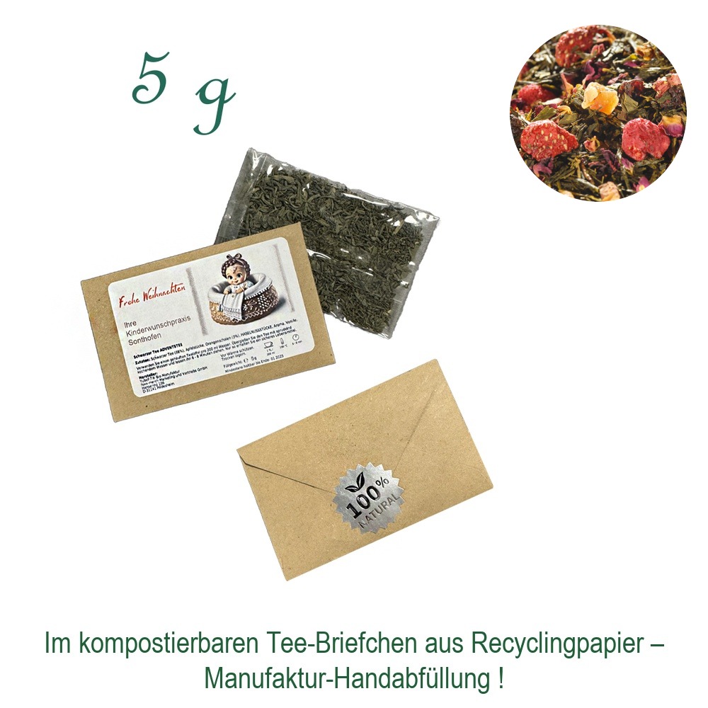 Tee-Briefchen, kompostierbar, Recyclingpapier mit Zellglas-Beutel, Inhalt 5 g