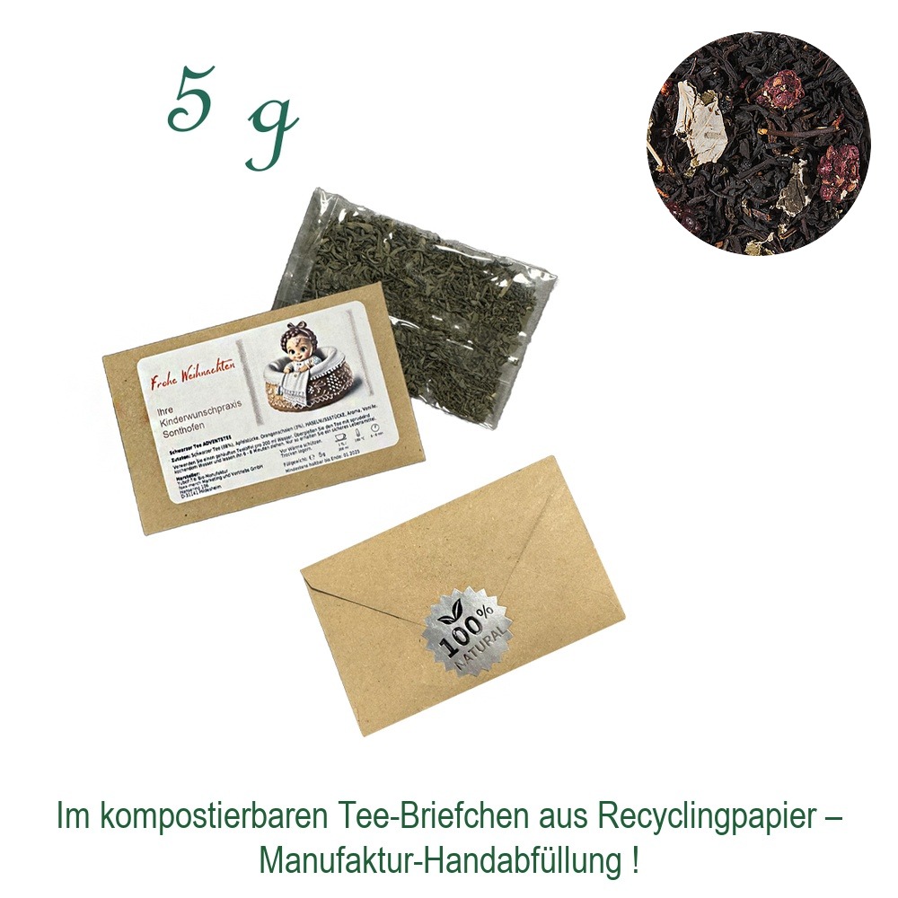 Tee-Briefchen, kompostierbar, Recyclingpapier mit Zellglas-Beutel, Inhalt 5 g