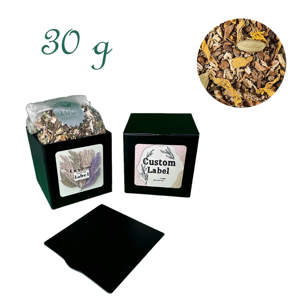 Quadratische Stülpdeckeldose, schwarz, Weißblech, Inhalt 30 g