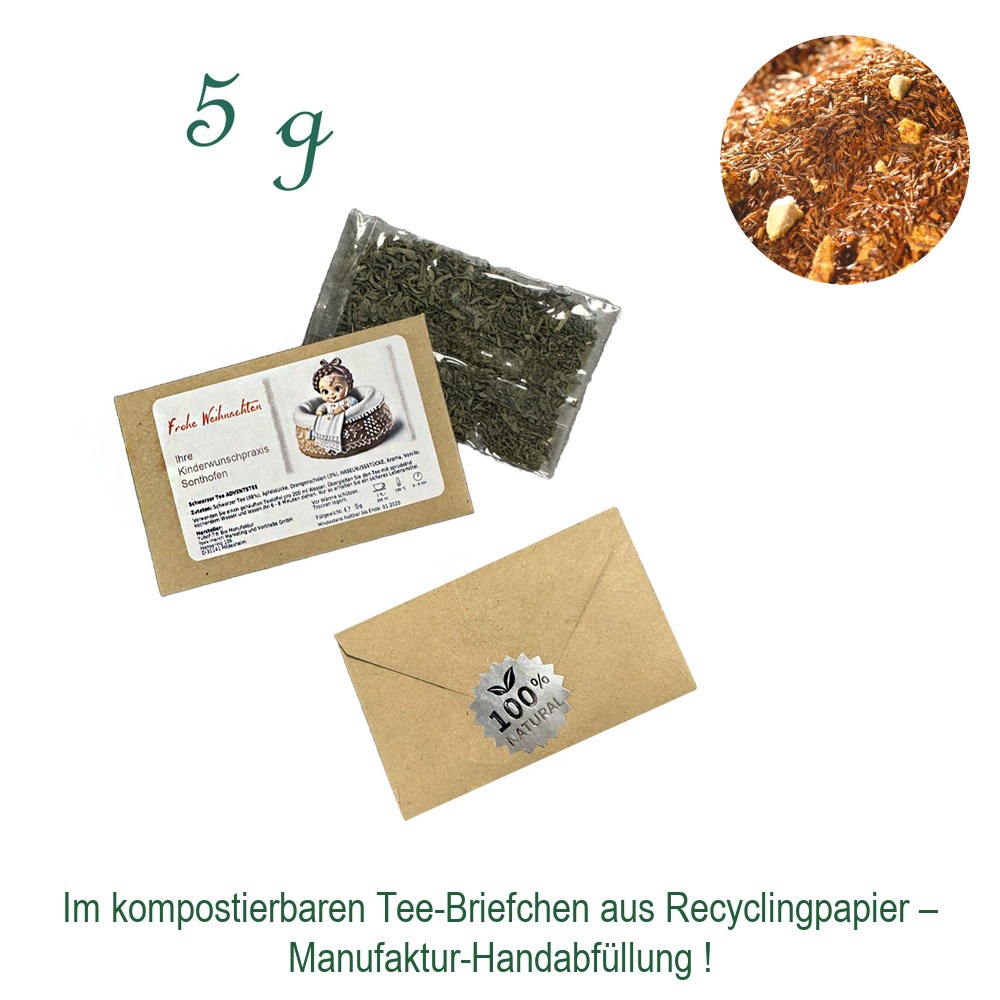 Tee-Briefchen, kompostierbar, Recyclingpapier mit Zellglas-Beutel, Inhalt 5 g