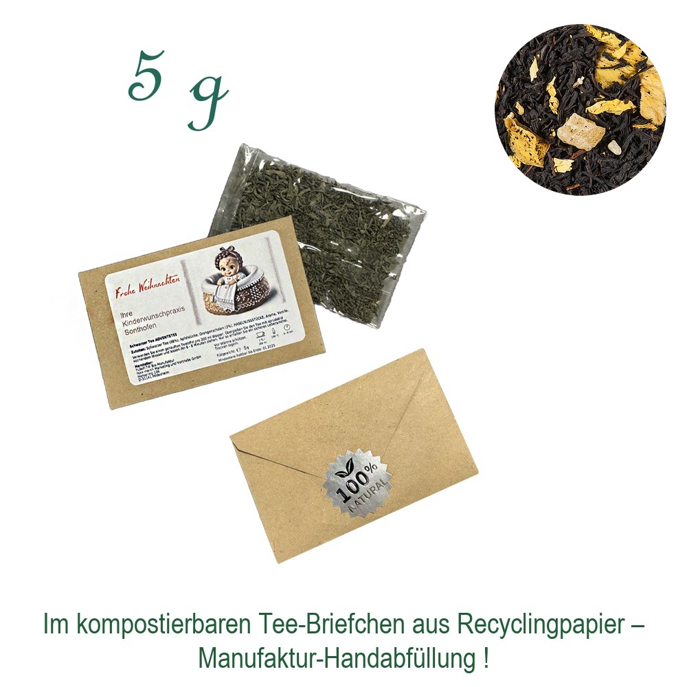 Tee-Briefchen, kompostierbar, Recyclingpapier mit Zellglas-Beutel, Inhalt 5 g
