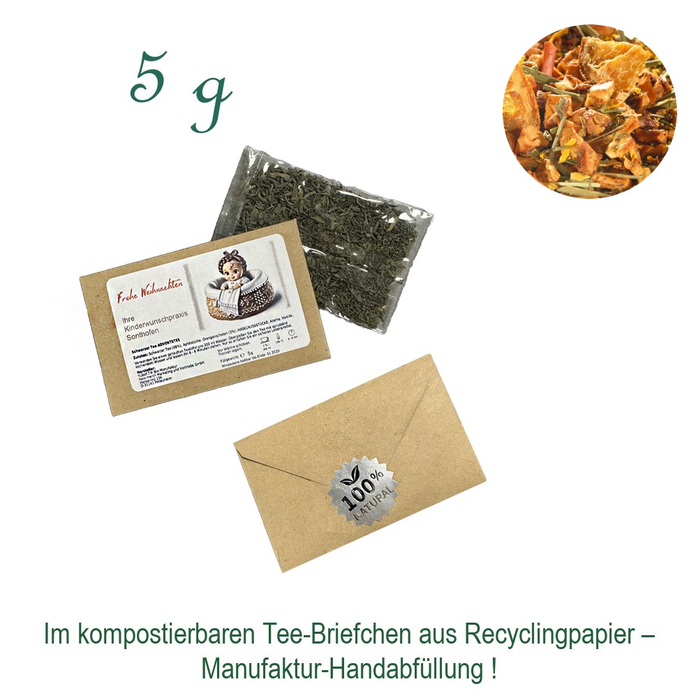 Tee-Briefchen, kompostierbar, Recyclingpapier mit Zellglas-Beutel, Inhalt 5 g