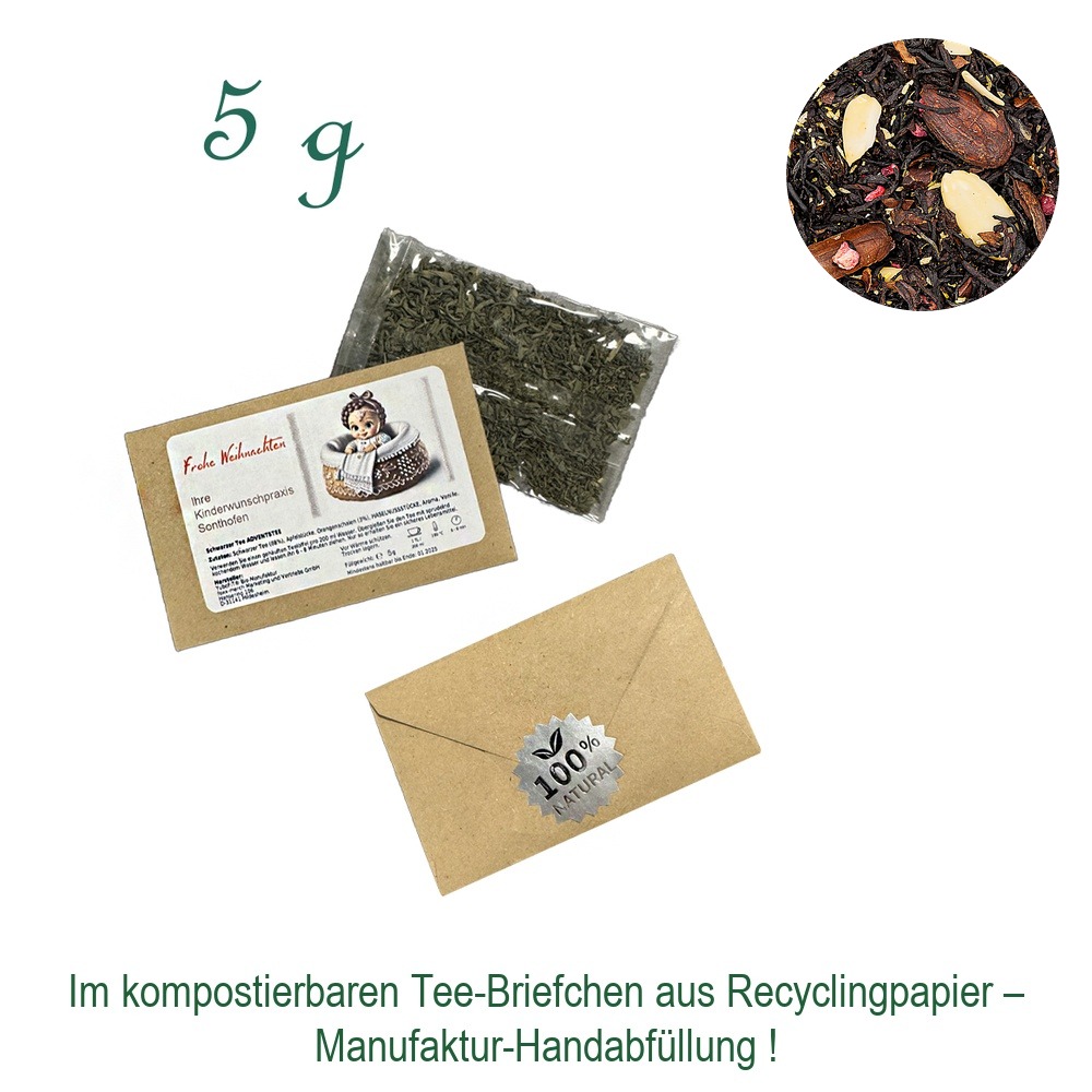 Tee-Briefchen, kompostierbar, Recyclingpapier mit Zellglas-Beutel, Inhalt 5 g