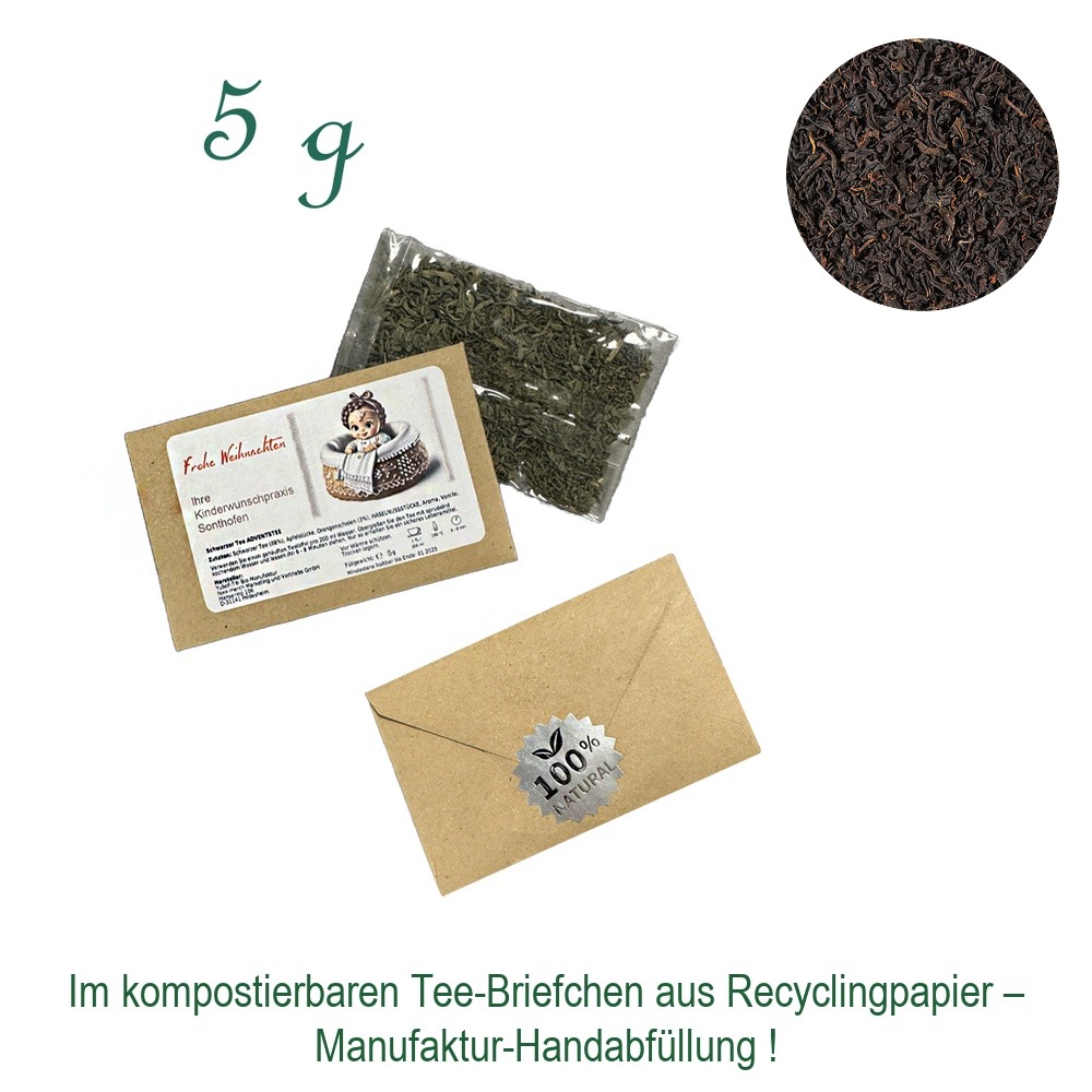 Tee-Briefchen, kompostierbar, Recyclingpapier mit Zellglas-Beutel, Inhalt 5 g