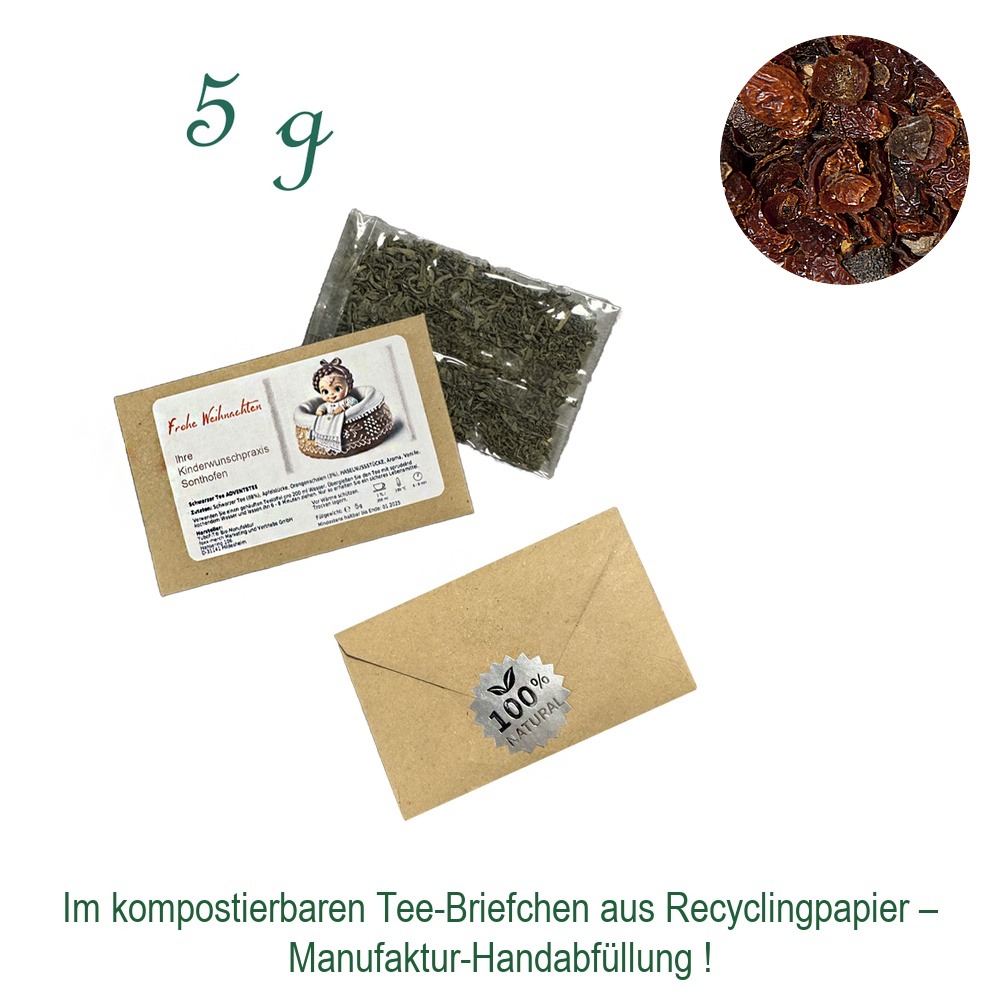 Tee-Briefchen, kompostierbar, Recyclingpapier mit Zellglas-Beutel, Inhalt 5 g