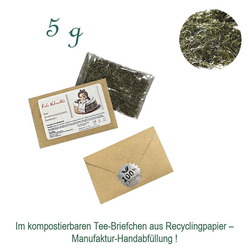 Tee-Briefchen, kompostierbar, Recyclingpapier mit Zellglas-Beutel, Inhalt 5 g