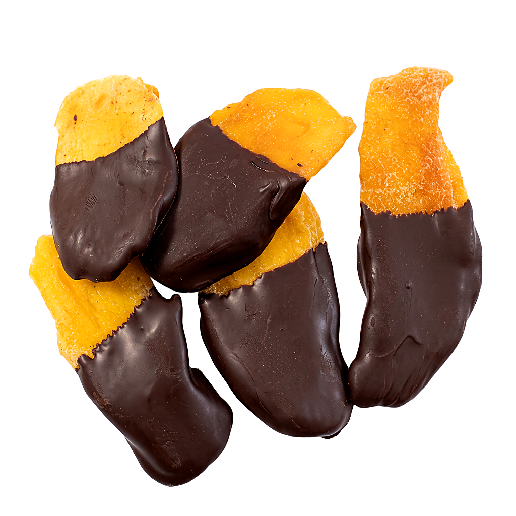 Mango Scheiben gedippt in dunkler Glasur