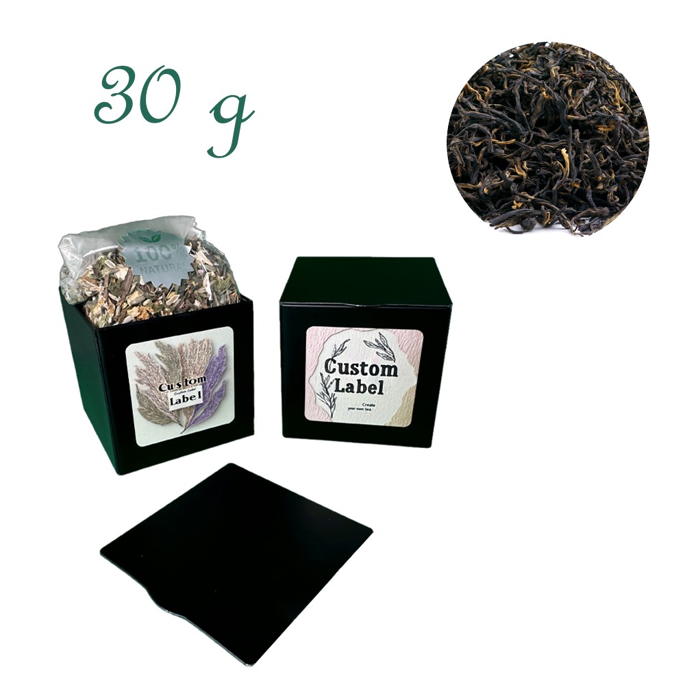 Quadratische Stülpdeckeldose, schwarz, Weißblech, Inhalt 30 g
