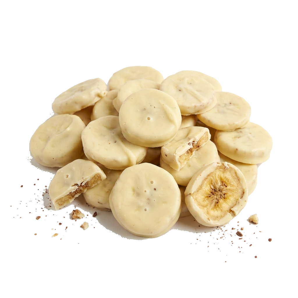 Bananenchips in weißer Schokolade