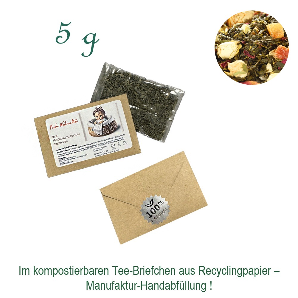 Tee-Briefchen, kompostierbar, Recyclingpapier mit Zellglas-Beutel, Inhalt 5 g
