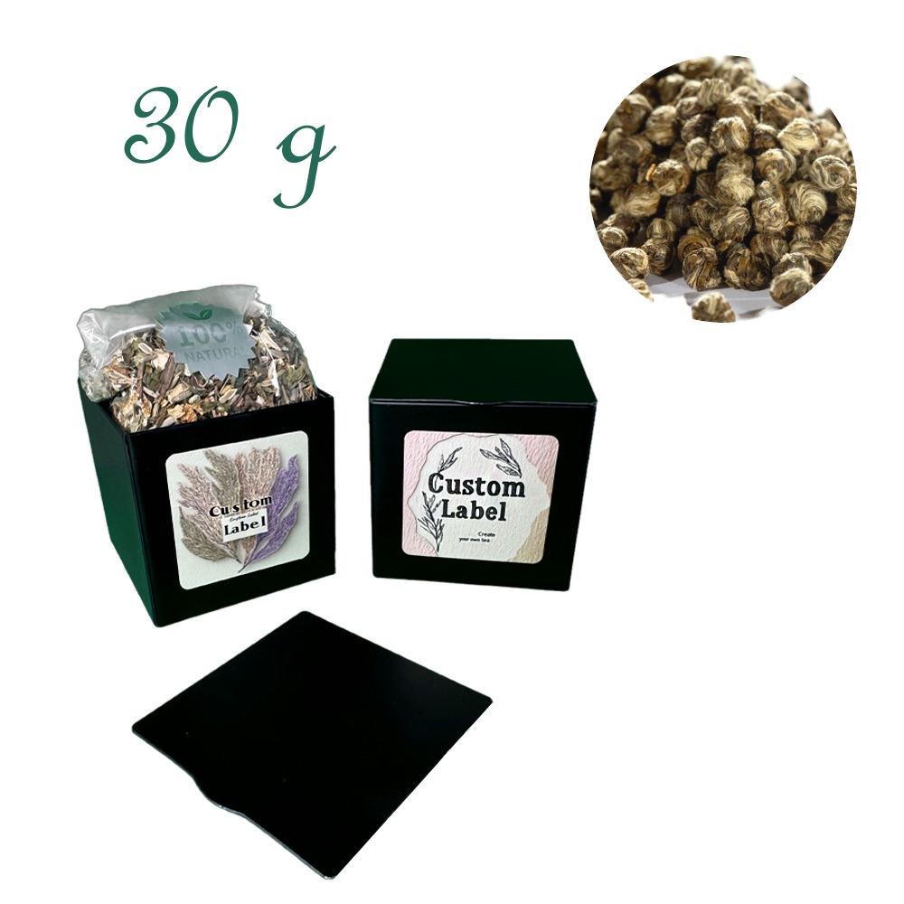 Quadratische Stülpdeckeldose, schwarz, Weißblech, Inhalt 30 g