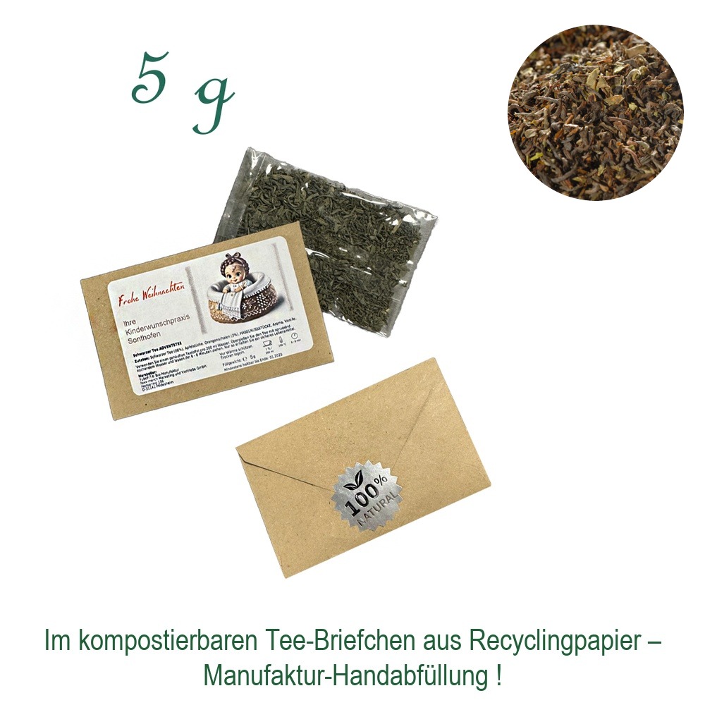 Tee-Briefchen, kompostierbar, Recyclingpapier mit Zellglas-Beutel, Inhalt 5 g
