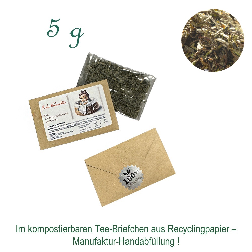 Tee-Briefchen, kompostierbar, Recyclingpapier mit Zellglas-Beutel, Inhalt 5 g
