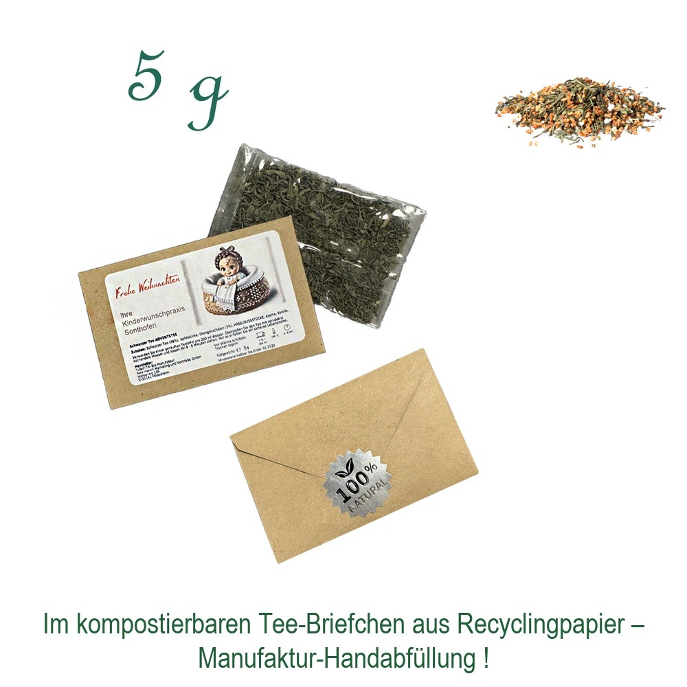 Tee-Briefchen, kompostierbar, Recyclingpapier mit Zellglas-Beutel, Inhalt 5 g