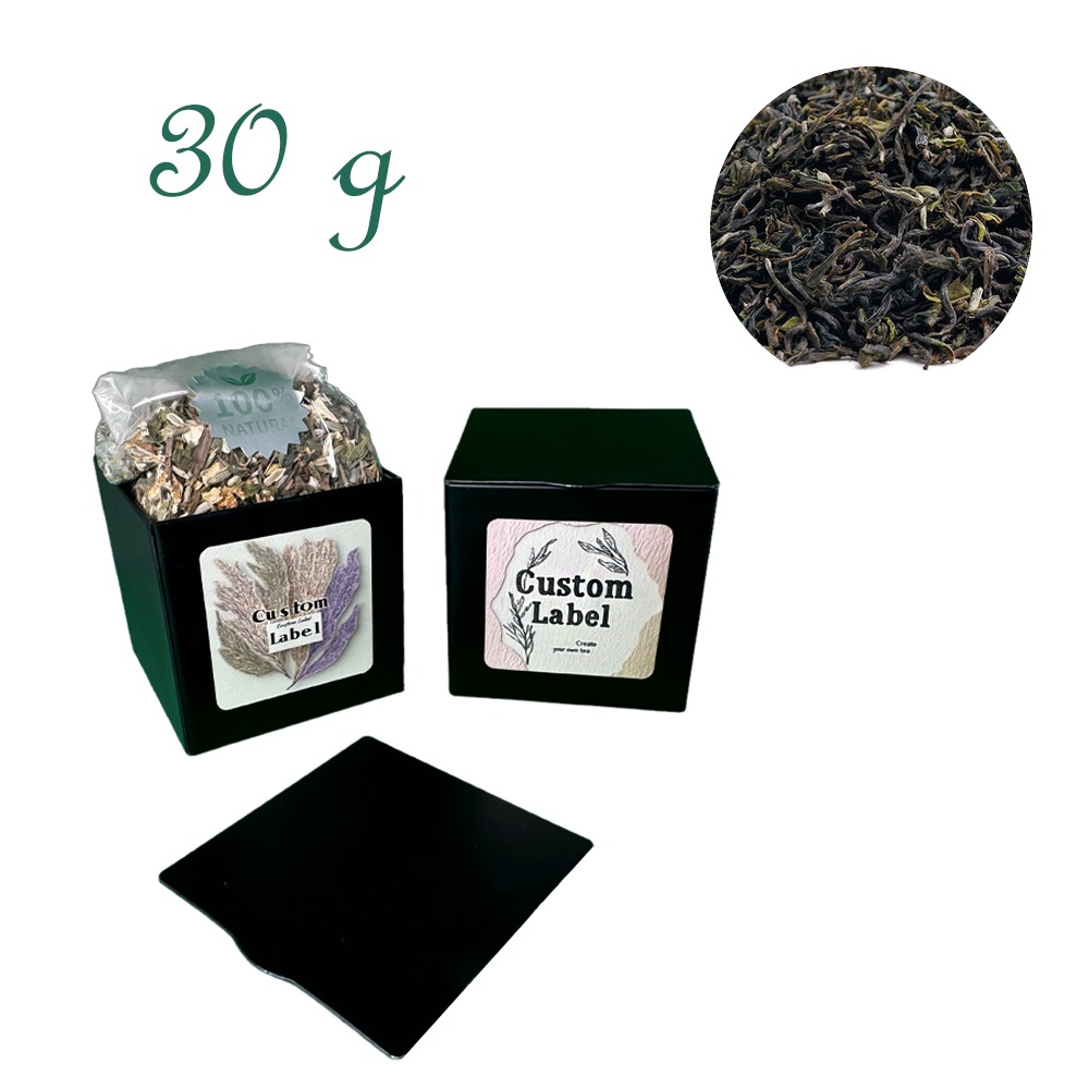 Quadratische Stülpdeckeldose, schwarz, Weißblech, Inhalt 30 g