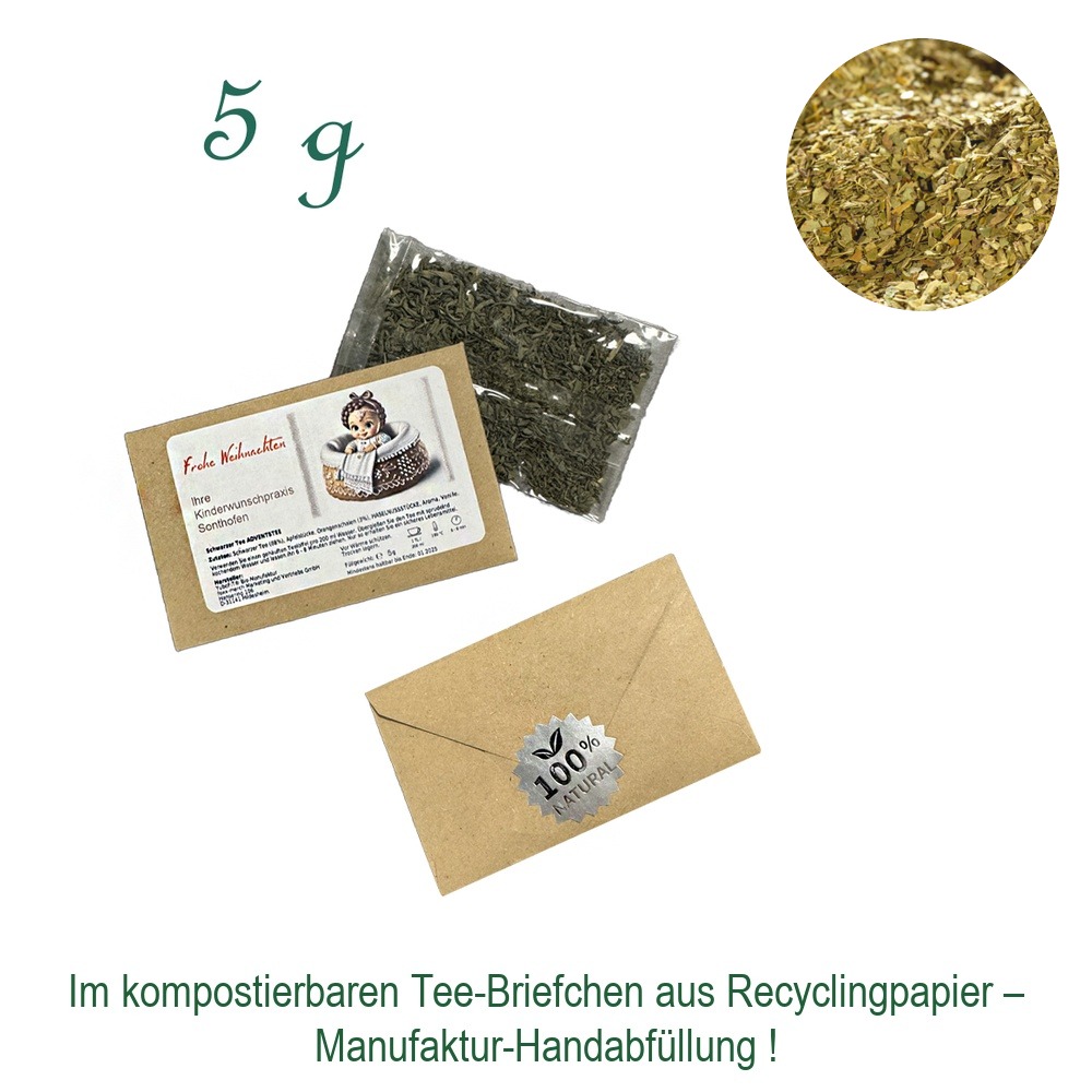 Tee-Briefchen, kompostierbar, Recyclingpapier mit Zellglas-Beutel, Inhalt 5 g