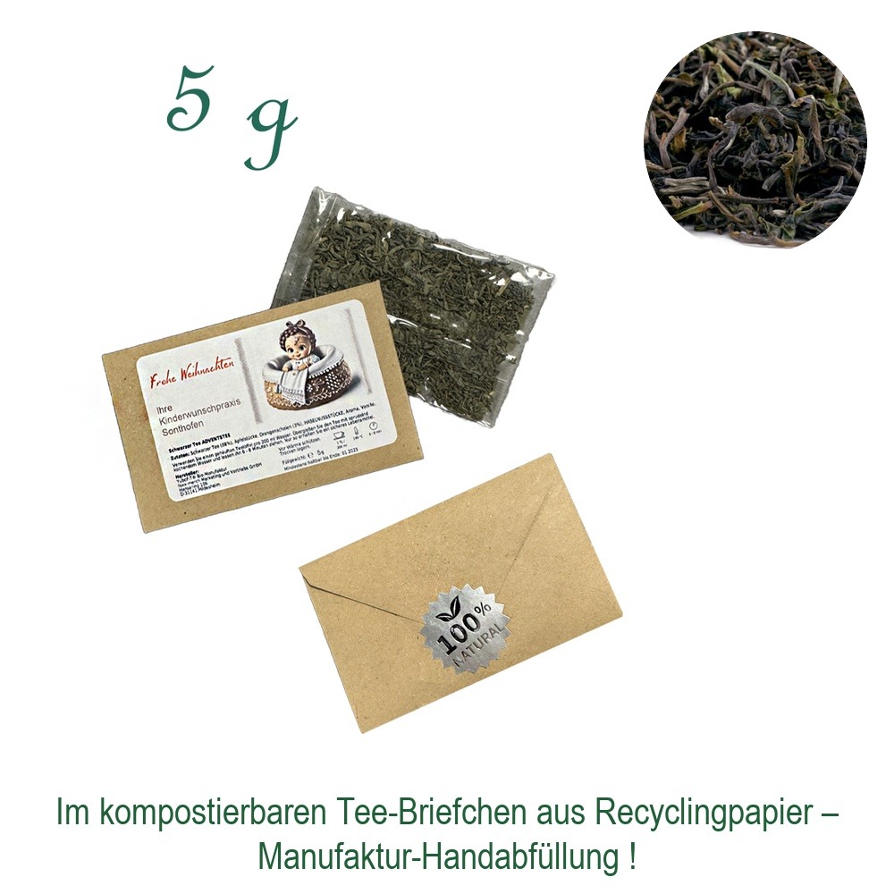 Tee-Briefchen, kompostierbar, Recyclingpapier mit Zellglas-Beutel, Inhalt 5 g