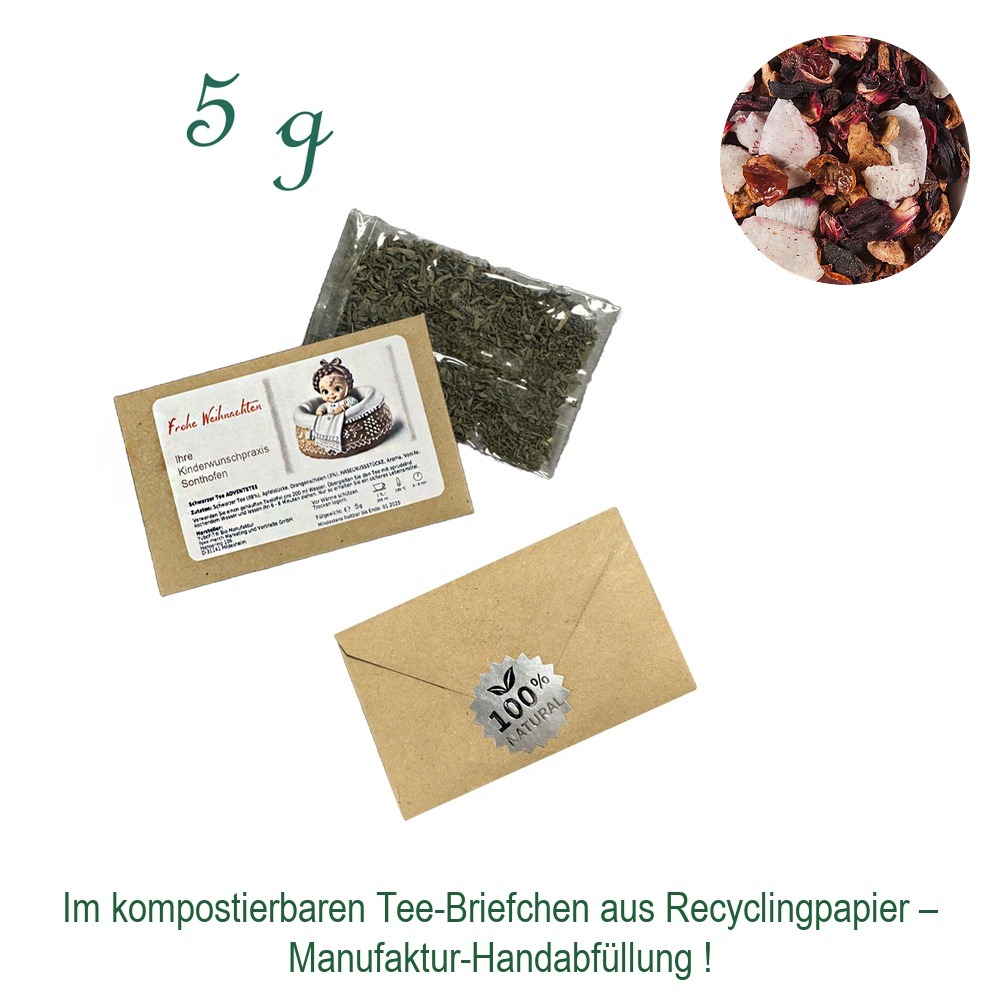 Tee-Briefchen, kompostierbar, Recyclingpapier mit Zellglas-Beutel, Inhalt 5 g