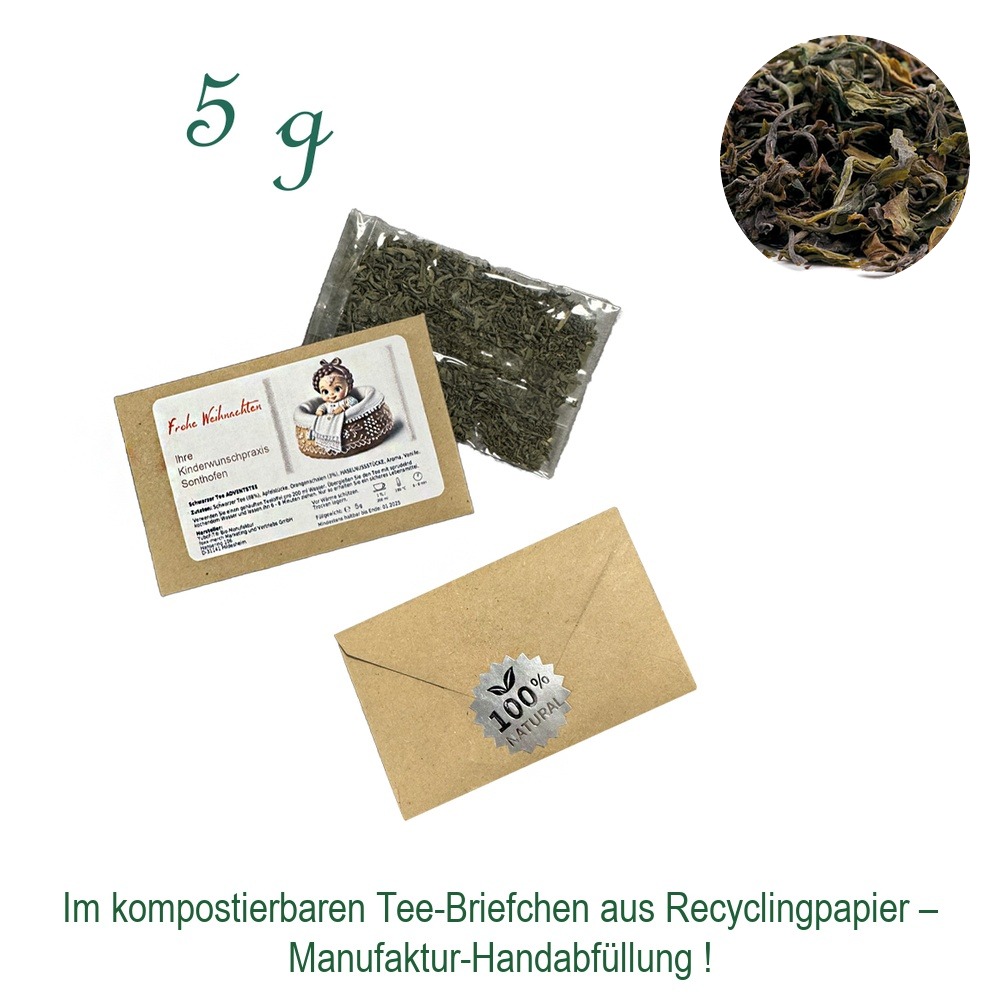 Tee-Briefchen, kompostierbar, Recyclingpapier mit Zellglas-Beutel, Inhalt 5 g