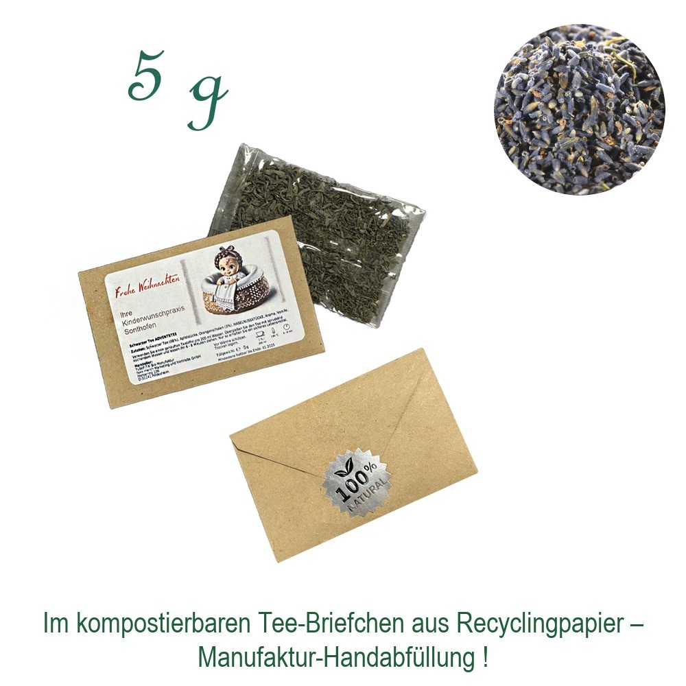 Tee-Briefchen, kompostierbar, Recyclingpapier mit Zellglas-Beutel, Inhalt 5 g