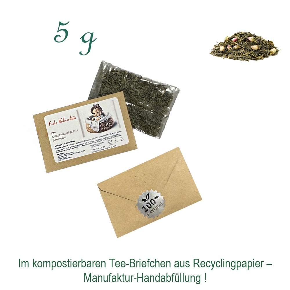 Tee-Briefchen, kompostierbar, Recyclingpapier mit Zellglas-Beutel, Inhalt 5 g