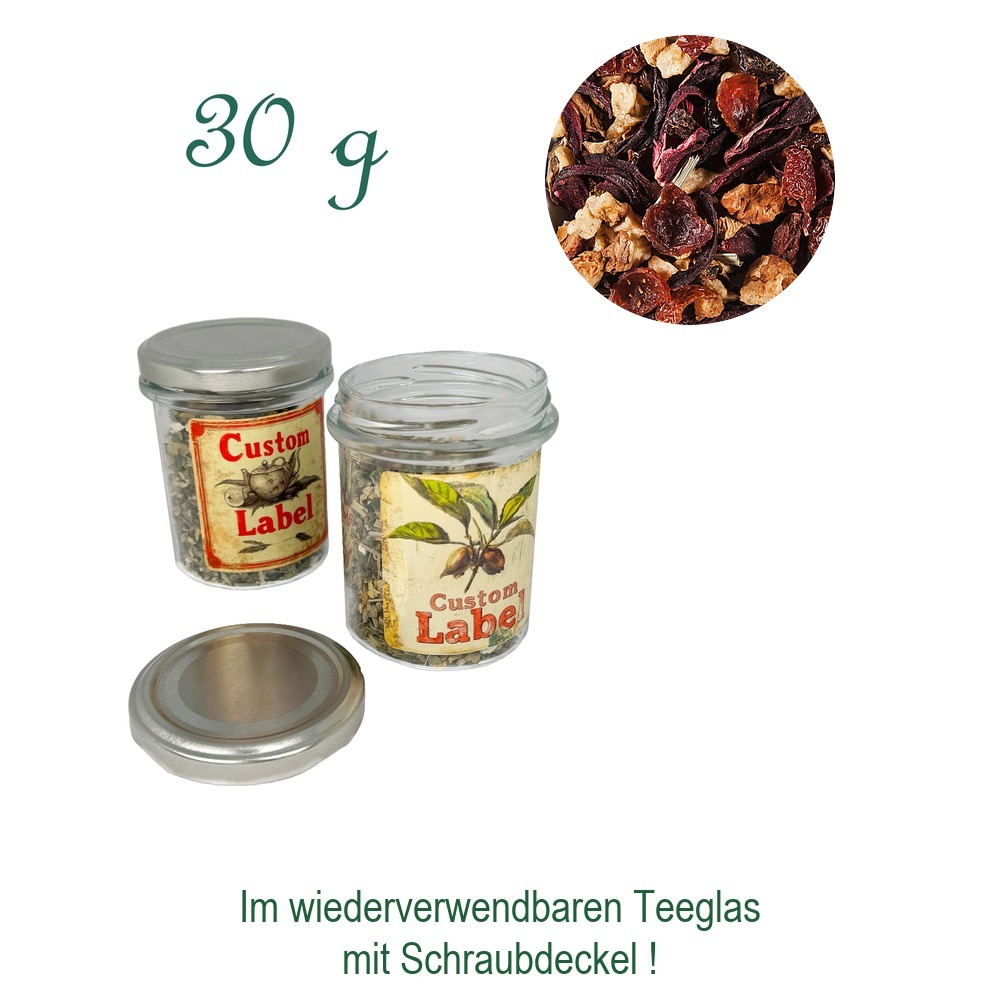 Teeglas mit Schraubdeckel, Glas/Weißblech, Inhalt 30 g