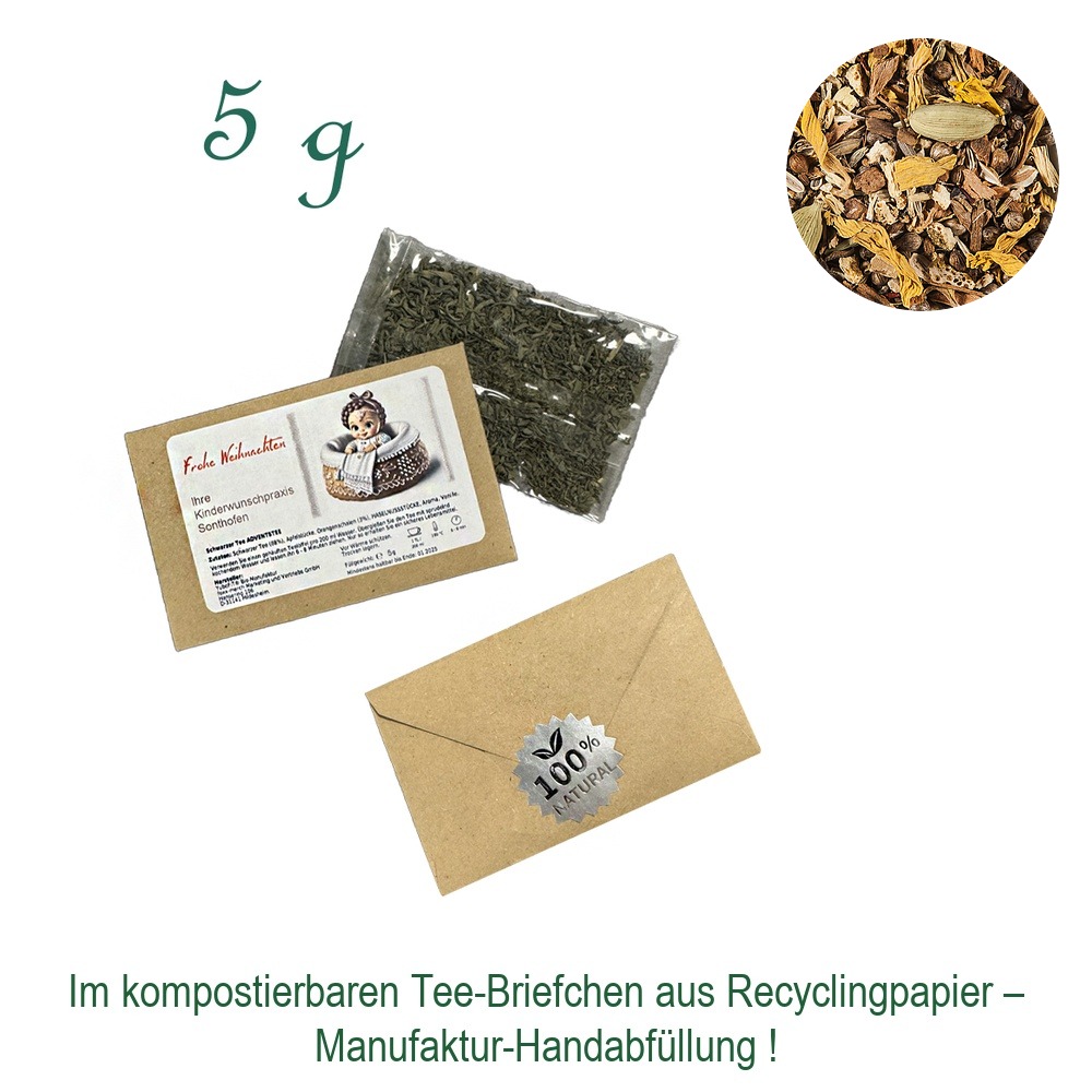 Tee-Briefchen, kompostierbar, Recyclingpapier mit Zellglas-Beutel, Inhalt 5 g