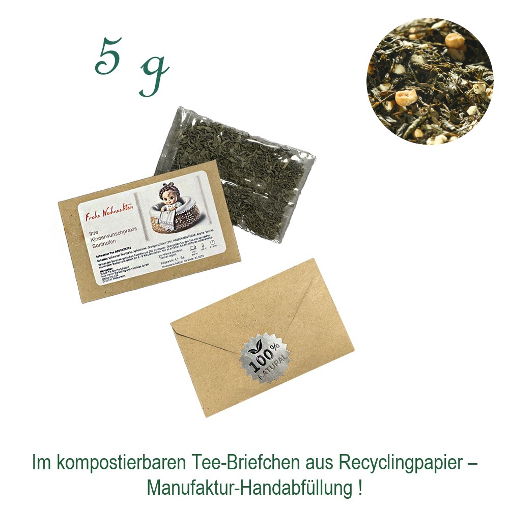 Tee-Briefchen, kompostierbar, Recyclingpapier mit Zellglas-Beutel, Inhalt 5 g