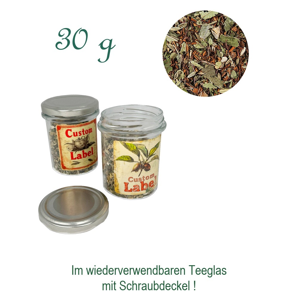Teeglas mit Schraubdeckel, Glas/Weißblech, Inhalt 30 g