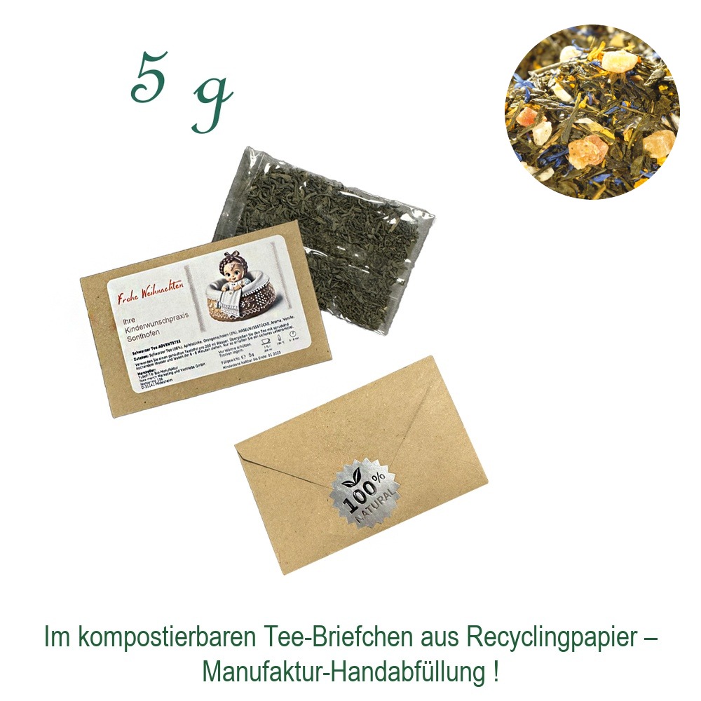 Tee-Briefchen, kompostierbar, Recyclingpapier mit Zellglas-Beutel, Inhalt 5 g