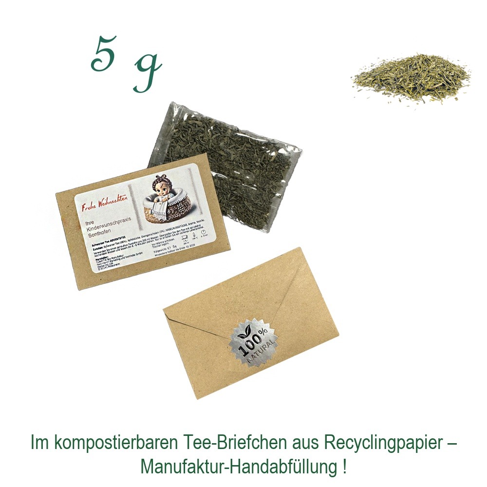 Tee-Briefchen, kompostierbar, Recyclingpapier mit Zellglas-Beutel, Inhalt 5 g