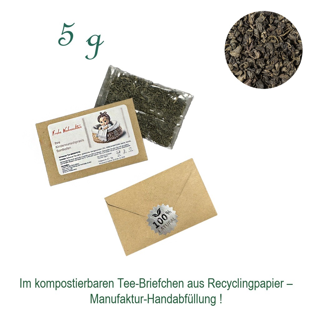 Tee-Briefchen, kompostierbar, Recyclingpapier mit Zellglas-Beutel, Inhalt 5 g