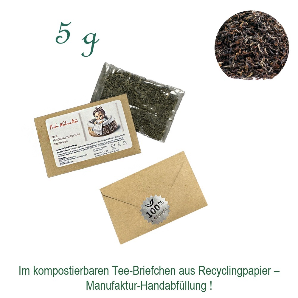 Tee-Briefchen, kompostierbar, Recyclingpapier mit Zellglas-Beutel, Inhalt 5 g