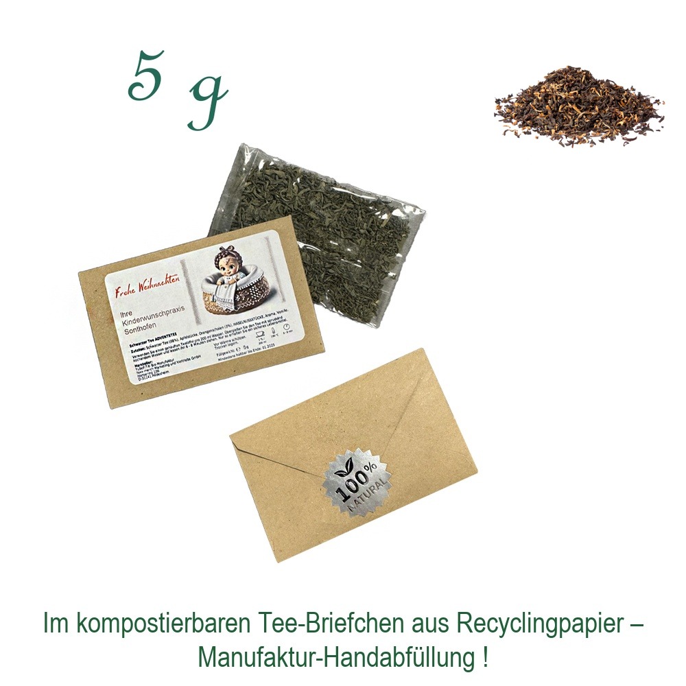 Tee-Briefchen, kompostierbar, Recyclingpapier mit Zellglas-Beutel, Inhalt 5 g