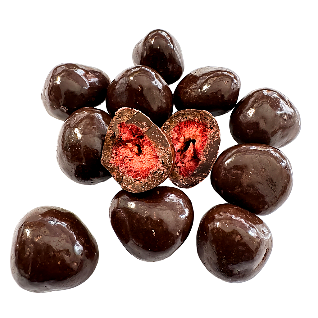 Erdbeeren gefriergetrocknet mit Zartbitterschokolade