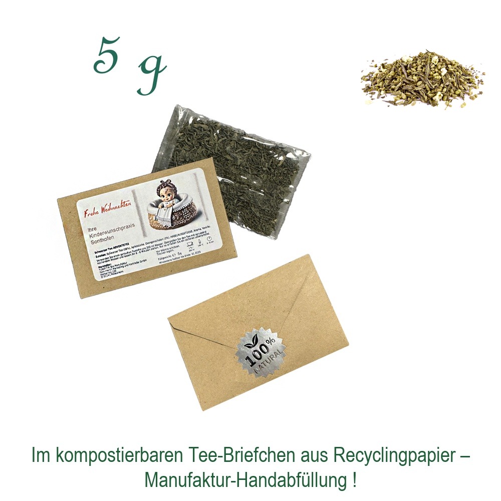 Tee-Briefchen, kompostierbar, Recyclingpapier mit Zellglas-Beutel, Inhalt 5 g