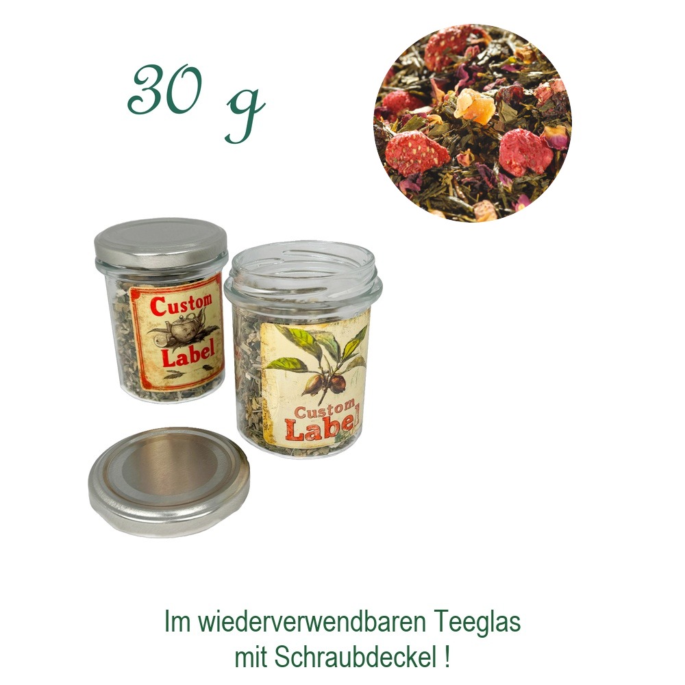 Teeglas mit Schraubdeckel, Glas/Weißblech, Inhalt 30 g