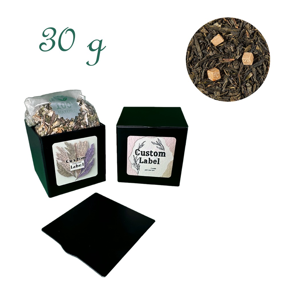 Quadratische Stülpdeckeldose, schwarz, Weißblech, Inhalt 30 g